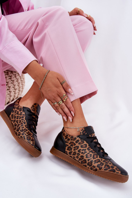 Pelle scarpe da ginnastica Femminile con motivi di pelliccia di leopardo Laura Messi 2935 colore marrone Pelle scarpe da ginnastica Femminile con motivi di pelliccia di leopardo Laura Messi 2935 colore marrone