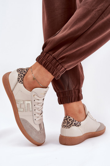 Sneakers in pelle da donna con stampa leopardata CheBello 4640 sabbia