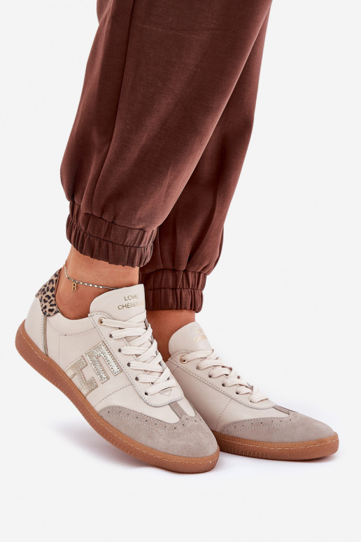 Pelle scarpe da ginnastica Scarpe modello sneakers Femminile con motivi di pelliccia di leopardo CheBello 4640 beige Pelle scarpe da ginnastica Scarpe modello sneakers Femminile con motivi di pelliccia di leopardo CheBello 4640 beige