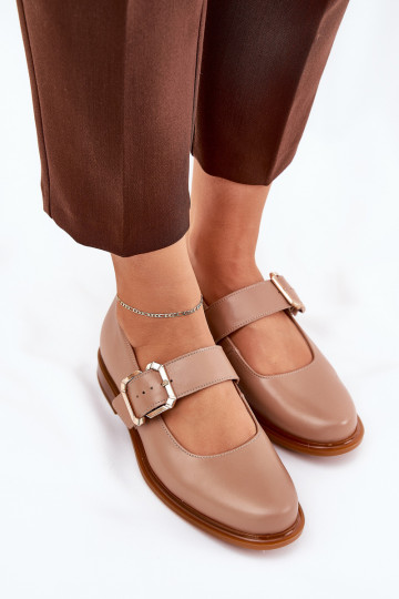 Scarpe in pelle da donna con fibbie Laura Messi 2980 sabbia