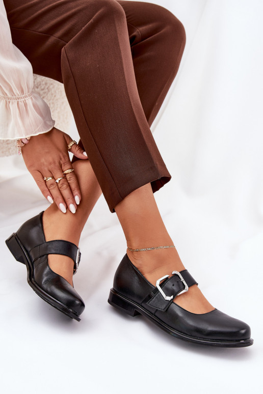Pelle scarpe Femminile con fibbie Laura Messi 2980 colore nero