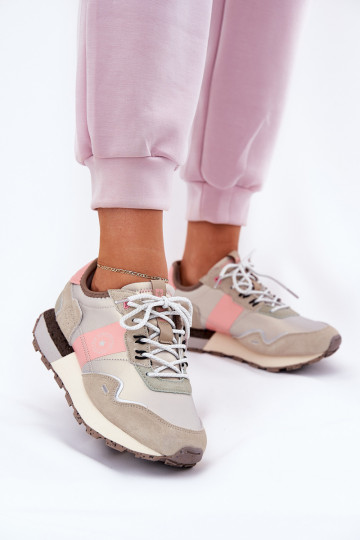 Scarpe sportive in camoscio da donna Big Star RR274243 HI-POLY SYSTEM color rosa-grigio