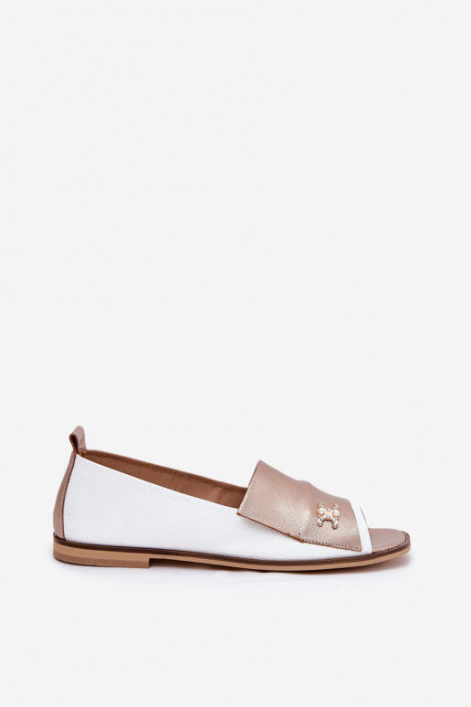 Pelle Stile elegante BallerineOdkrytymi Palcami Zazoo 1865 Bianco-colore dorato Pelle Stile elegante BallerineOdkrytymi Palcami Zazoo 1865 Bianco-colore dorato