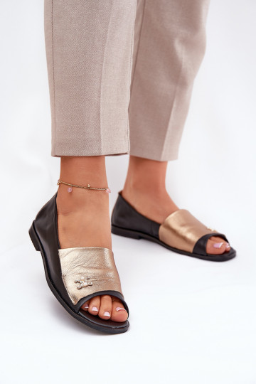 Ballerine eleganti in pelle aperte Zazoo 1865 color oro e nero