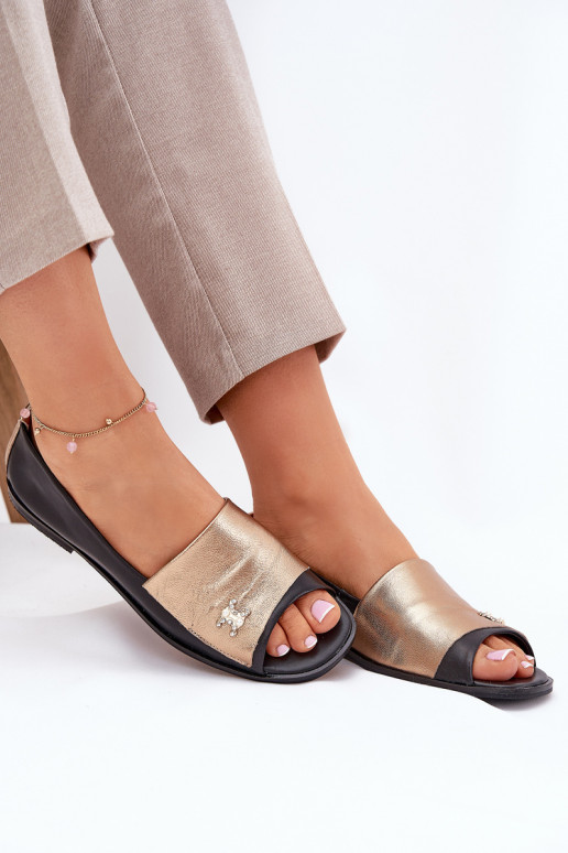 Pelle Stile elegante BallerineOdkrytymi Palcami Zazoo 1865 oro-colore nero Pelle Stile elegante BallerineOdkrytymi Palcami Zazoo 1865 oro-colore nero