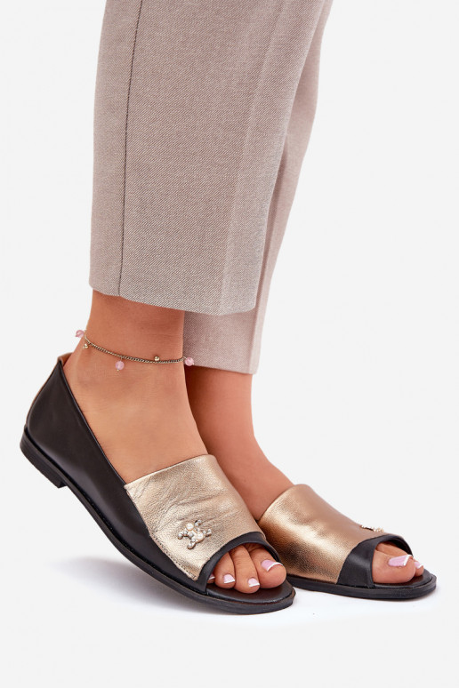 Pelle Stile elegante BallerineOdkrytymi Palcami Zazoo 1865 oro-colore nero Pelle Stile elegante BallerineOdkrytymi Palcami Zazoo 1865 oro-colore nero