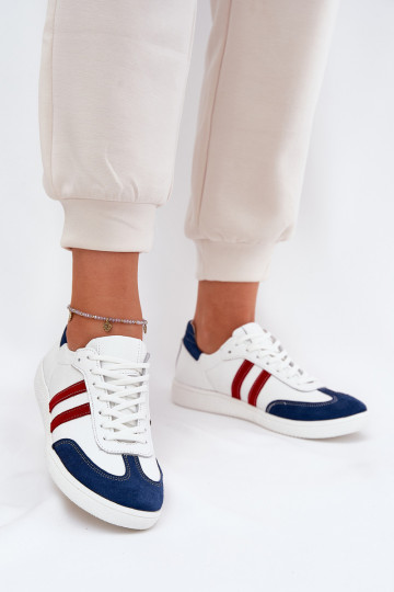 Sneakers basse in pelle da donna Zazoo N1068 color bianco e blu scuro