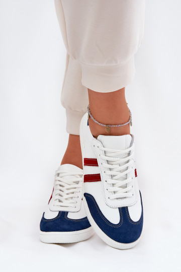 Sneakers basse in pelle da donna Zazoo N1068 color bianco e blu scuro 2