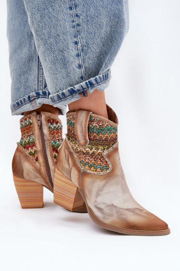 Stivaletti in pelle stile cowboy con tacco decorati a intreccio Tai turiciejka 06810-29 di vari colori