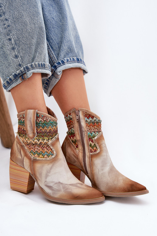 Pelle stivali stile coAboy con i tacchi decorare Plecionką Deveciejka 06810-29 Colori differenti