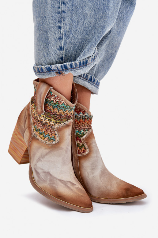 Pelle stivali stile coAboy con i tacchi decorare Plecionką Deveciejka 06810-29 Colori differenti