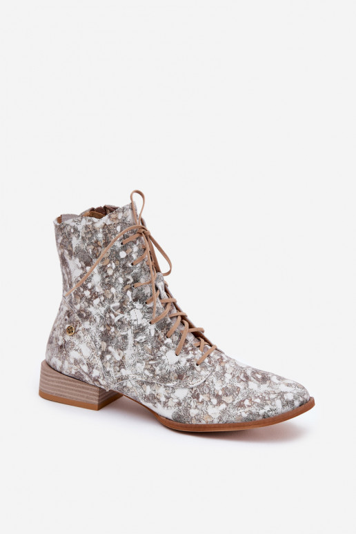 Pelle Elegantellato Stivali con tacchi larghi Deveciejka 06391-25 beige