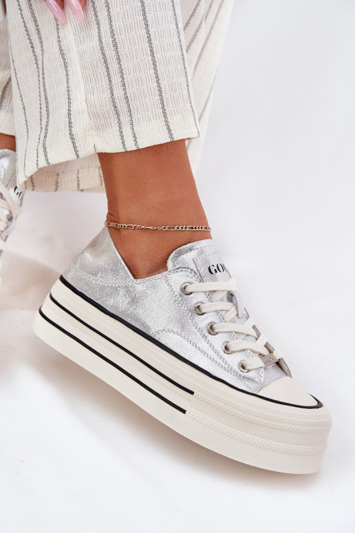 Pelle Scarpe per il tempo libero con una piattaforma GOE RR2N4108 color argento Pelle Scarpe per il tempo libero con una piattaforma GOE RR2N4108 color argento