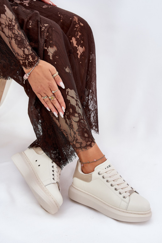 Pelle Scarpe modello sneakers Femminile con una piattaforma GOE RR2N4004 beige Pelle Scarpe modello sneakers Femminile con una piattaforma GOE RR2N4004 beige