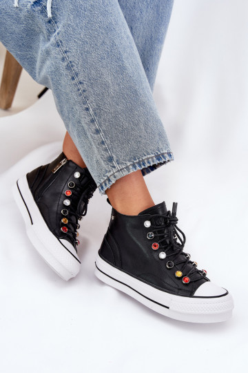 Scarpe in pelle da donna per il tempo libero con gambale GOE RR2N4101 nere
