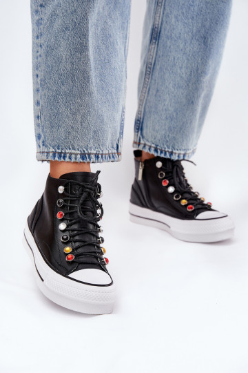 Scarpe in pelle da donna per il tempo libero con gambale GOE RR2N4101 nere 2