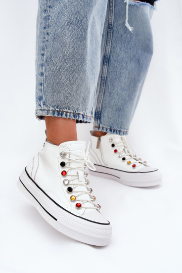 Scarpe in pelle da donna per il tempo libero con gambale GOE RR2N4102 bianche