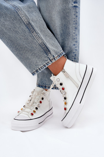 Scarpe in pelle da donna per il tempo libero con gambale GOE RR2N4102 bianche 2