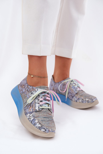 Pelle scarpe Scarpe modello sneakers Femminile con una piattaforma Deveciejka 06776A-06 colore blu 2