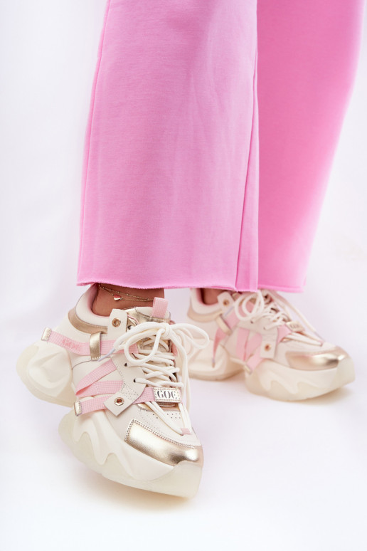 Pelle Scarpe modello sneakers Femminile con suole massicce alla moda GOE RR2N4031 beige