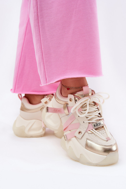 Pelle Scarpe modello sneakers Femminile con suole massicce alla moda GOE RR2N4031 beige
