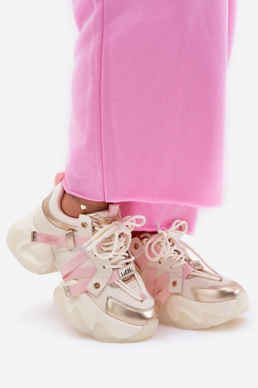 Pelle Scarpe modello sneakers Femminile con suole massicce alla moda GOE RR2N4031 beige