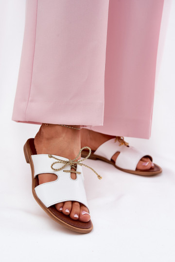 Ciabatte in pelle da donna con tacco largo Zazoo 3022 bianche 2