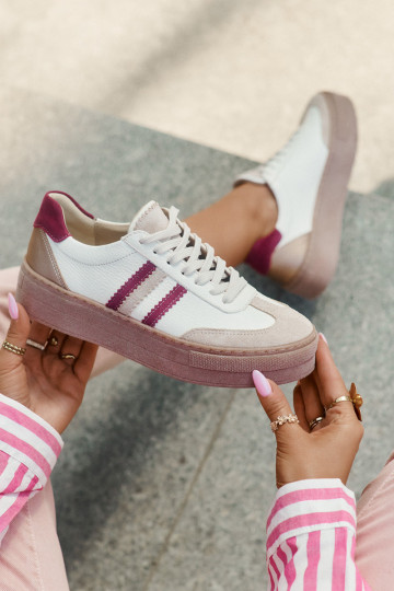 Pelle Scarpe modello sneakers Femminile con una piattaforma Zazoo N1234 beige-Borgogna