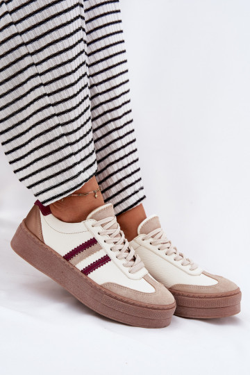 Pelle Scarpe modello sneakers Femminile con una piattaforma Zazoo N1234 beige-Borgogna 2