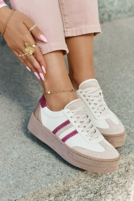 Pelle Scarpe modello sneakers Femminile con una piattaforma Zazoo N1234 beige-Borgogna Pelle Scarpe modello sneakers Femminile con una piattaforma Zazoo N1234 beige-Borgogna