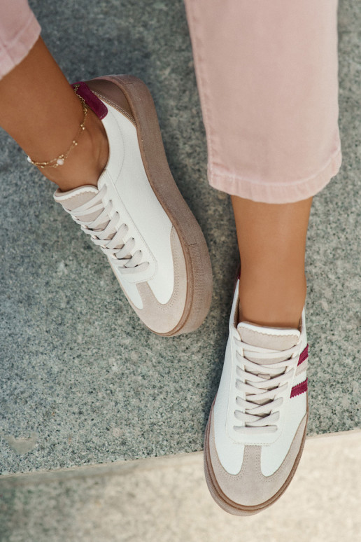 Pelle Scarpe modello sneakers Femminile con una piattaforma Zazoo N1234 beige-Borgogna Pelle Scarpe modello sneakers Femminile con una piattaforma Zazoo N1234 beige-Borgogna