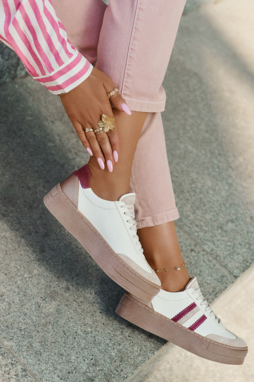 Pelle Scarpe modello sneakers Femminile con una piattaforma Zazoo N1234 beige-Borgogna Pelle Scarpe modello sneakers Femminile con una piattaforma Zazoo N1234 beige-Borgogna