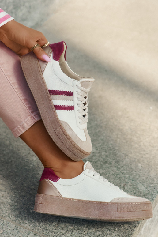 Pelle Scarpe modello sneakers Femminile con una piattaforma Zazoo N1234 beige-Borgogna Pelle Scarpe modello sneakers Femminile con una piattaforma Zazoo N1234 beige-Borgogna