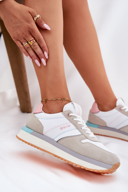 dalla pelle scamosciata Scarpe modello sneakers Femminile Big Star RR274A047 HI-POLY SYSTEM beige-Colore bianco