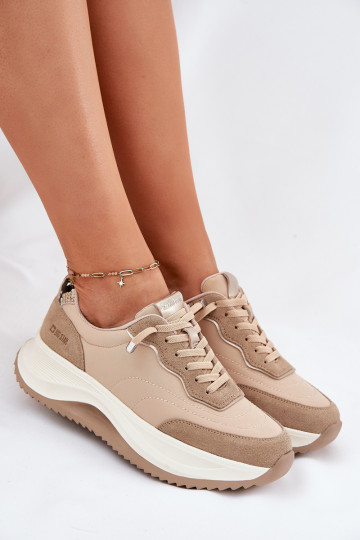 dalla pelle scamosciata Scarpe modello sneakers Femminile con una piattaforma Big Star RR274A345 HI-POLY SYSTEM beige