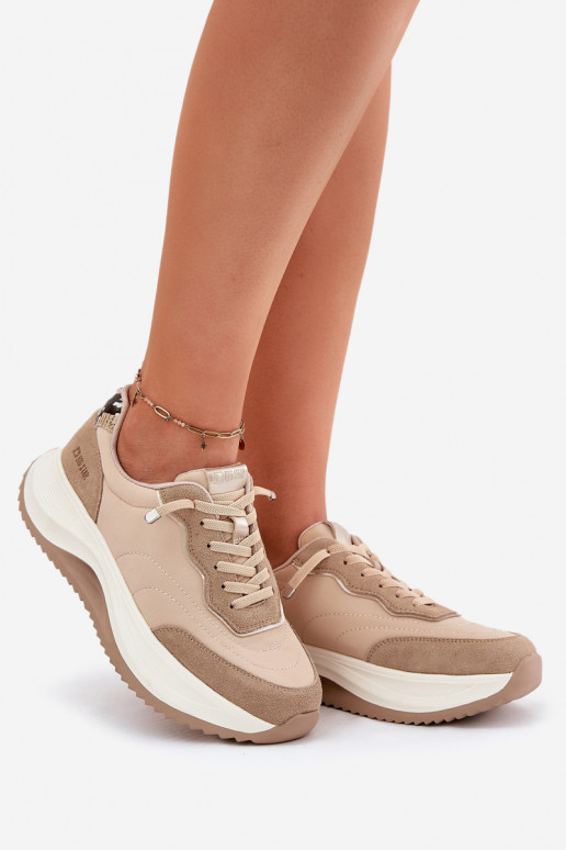 dalla pelle scamosciata Scarpe modello sneakers Femminile con una piattaforma Big Star RR274A345 HI-POLY SYSTEM beige