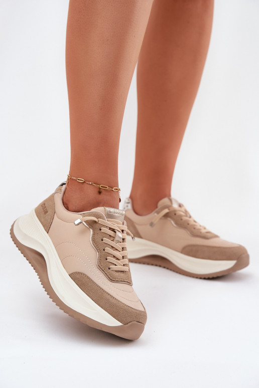 dalla pelle scamosciata Scarpe modello sneakers Femminile con una piattaforma Big Star RR274A345 HI-POLY SYSTEM beige