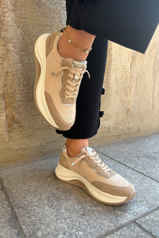 dalla pelle scamosciata Scarpe modello sneakers Femminile con una piattaforma Big Star RR274A345 HI-POLY SYSTEM beige