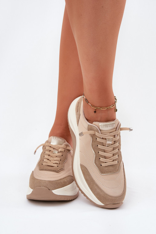dalla pelle scamosciata Scarpe modello sneakers Femminile con una piattaforma Big Star RR274A345 HI-POLY SYSTEM beige