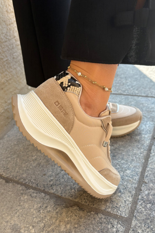 dalla pelle scamosciata Scarpe modello sneakers Femminile con una piattaforma Big Star RR274A345 HI-POLY SYSTEM beige