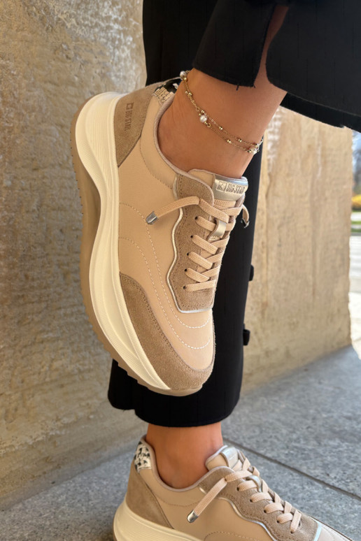 dalla pelle scamosciata Scarpe modello sneakers Femminile con una piattaforma Big Star RR274A345 HI-POLY SYSTEM beige