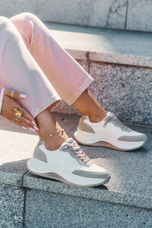 dalla pelle scamosciata Scarpe modello sneakers Femminile con una piattaforma Big Star RR274A344 HI-POLY SYSTEM beige