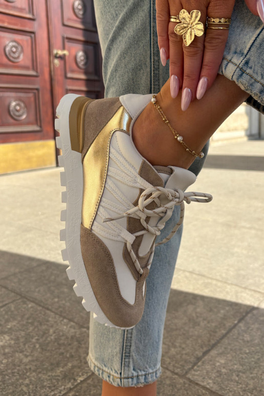 Pelle scarpe Scarpe modello sneakers Femminile Artiker 56C1738 beige-colore dorato Pelle scarpe Scarpe modello sneakers Femminile Artiker 56C1738 beige-colore dorato