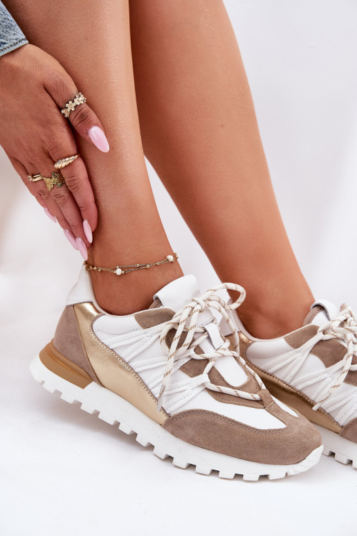 Pelle scarpe Scarpe modello sneakers Femminile Artiker 56C1738 beige-colore dorato Pelle scarpe Scarpe modello sneakers Femminile Artiker 56C1738 beige-colore dorato