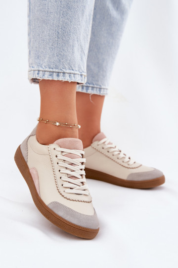 Scarpe sportive in pelle per donne Zazoo N1220 color sabbia