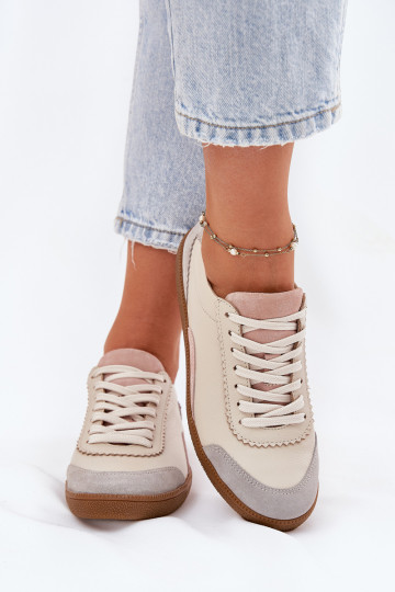Scarpe sportive in pelle per donne Zazoo N1220 color sabbia 2