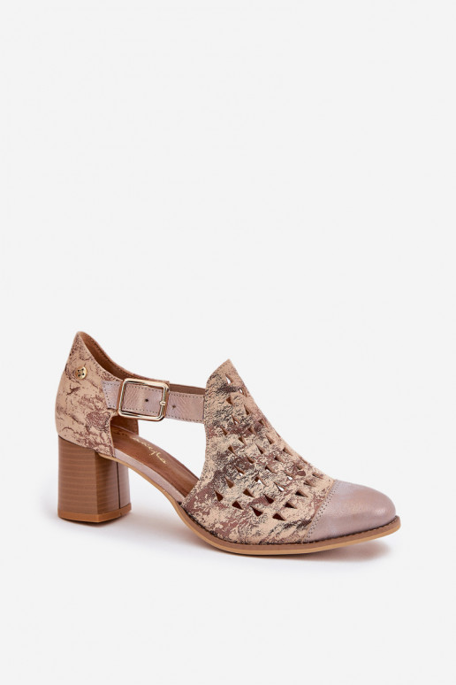 Femminile Pelle Stivali traforati Deveciejka 04962-43 beige-colore dorato