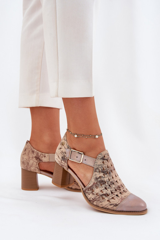 Femminile Pelle Stivali traforati Deveciejka 04962-43 beige-colore dorato