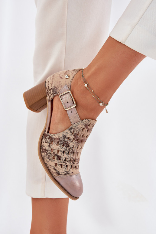 Femminile Pelle Stivali traforati Deveciejka 04962-43 beige-colore dorato