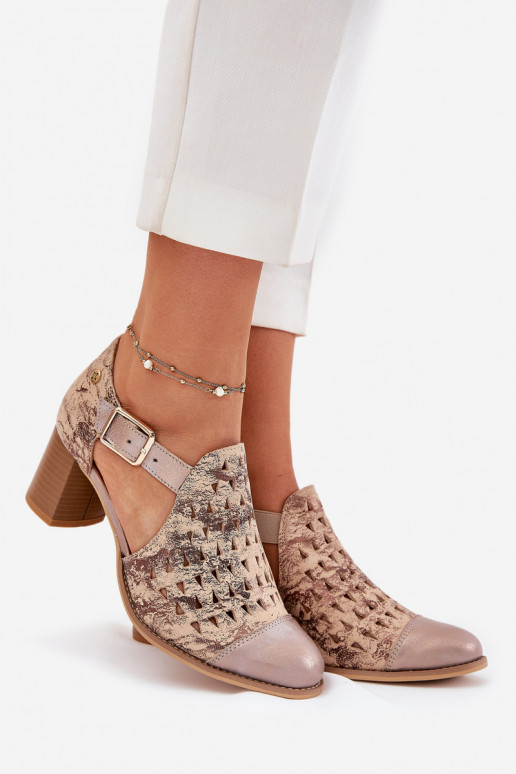 Femminile Pelle Stivali traforati Deveciejka 04962-43 beige-colore dorato